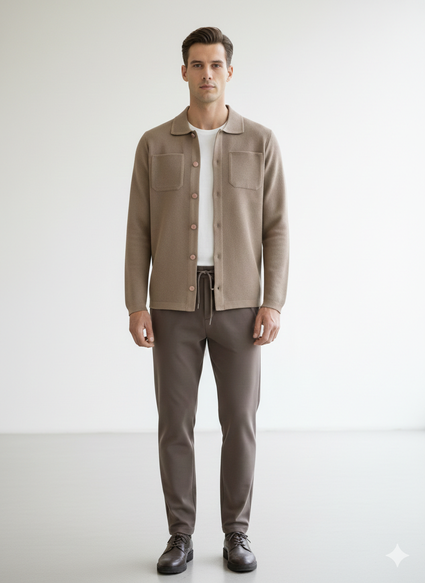 Beige Casual Suit Set