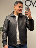Men’s Black Embossed Leather LV Jacket